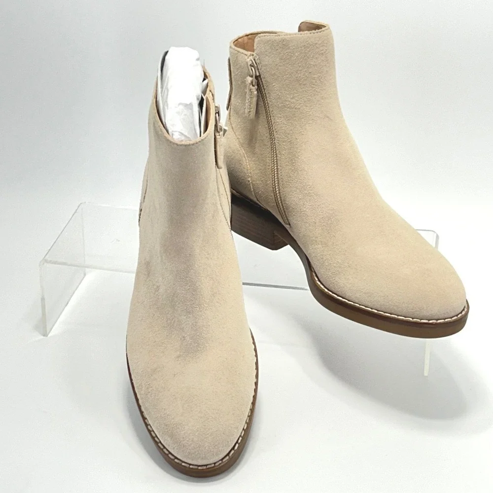 Cole Haan Grand OS‎ Size 7 Suede Ankle Booties Beige Waterproof Boots NEW $298